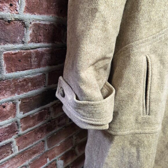 Montgomery Ward Overcoat 46R | Vintage Double Breasted Classic Khaki - Picture 5 of 9